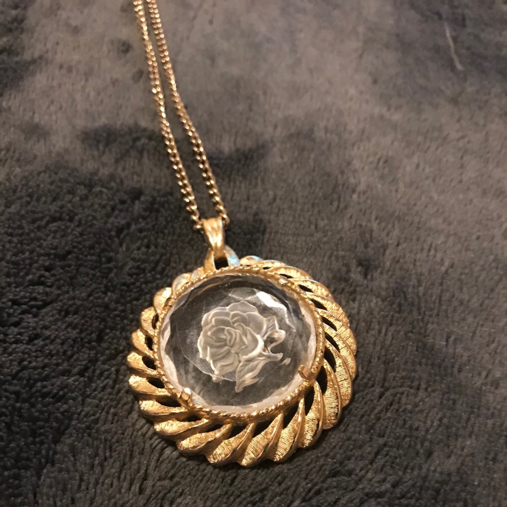gold vintage rose necklace